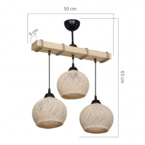 Lustra cu trei lumini PWL-1120, E27 crem-natural, 50x20x63 cm - Img 4