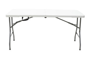 Masa de camping pliabila profesionala Rodeo cadru metalic, gri deschis 183x76x74 - Img 5