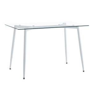 Masa dining Quana, Pako World, Sticla, Picioare albe, 120x70x75 cm
