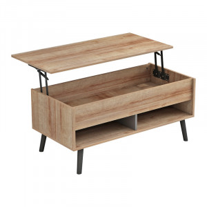 Masuta de cafea cu spatiu depozitare ascuns Skyfi culoare lemn natural - gri inchis 100x60x45cm - Img 2