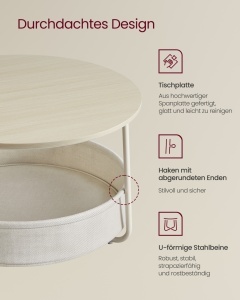 Masuta de Cafea, Vesta, Bej natural, 75x75x45 cm - Img 3