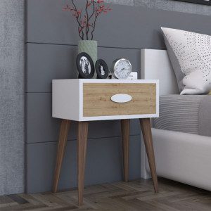 Noptiera Labow Walnut-Alb 45x30x57.5 cm - Img 3