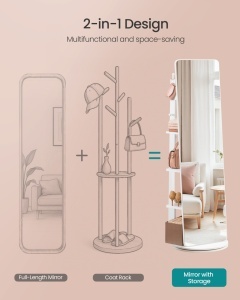 Oglinda de podea rotativa Songmics Alb 45x45x163 cm - Img 3