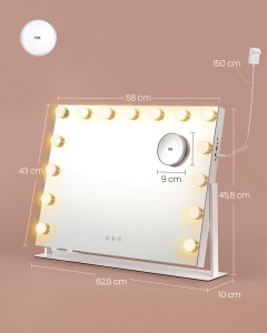 Oglinda de toaleta si machiaj V1 LED Songmics Alb 62.5x10x45.8 cm - Img 5