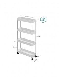Organizator cu roti, Songmics, 42 x 13.5 x 87 cm, 4 rafturi, KSC08WT, Alb - Img 5