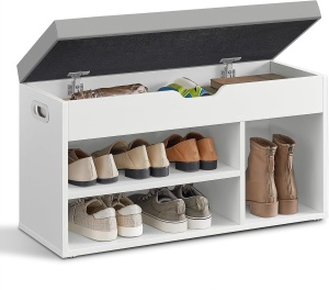 Pantofar bancuta hol cufar cu depozitare, Vasagle, Alb, 80x44x30 cm