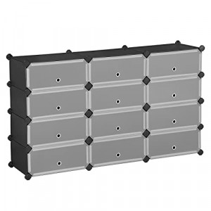Pantofar set 12 cutii din plastic pentru depozitare, Songmics, Negru, 83x31x105 cm - Img 3