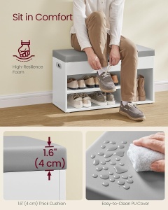 Pantofar tip banca cu depozitare Vasagle Alb 80x30.3x44 cm - Img 2