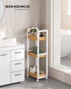 Raft baie Songmics, Bambou, Alb, 140x80x73-121 cm - Img 2