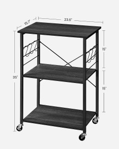 Raft bucatarie cu roti, Vasagle, Maro-Negru, 60x40x84 cm - Img 2