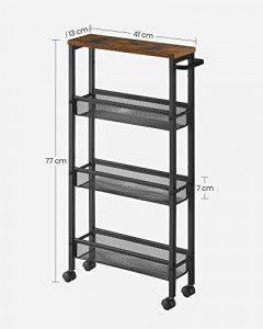 Raft depozitare cu roti, Vasagle, Negru, 45.4x13x77 cm - Img 3