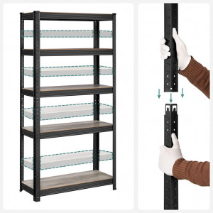 Raft Songmics, 5 rafturi, 30 x 75 x 150 cm, Black, GLR030B11 - Img 4