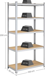 Raft Songmics, 5 rafturi, 50 x 100 x 200 cm, Silver, GLR050E01 - Img 5