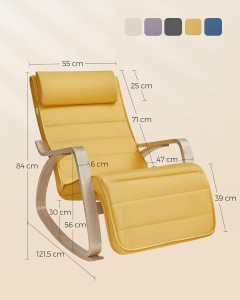 Scaun balansoar, Songmics, Galben-Natural, 121.5x67x84 cm - Img 3