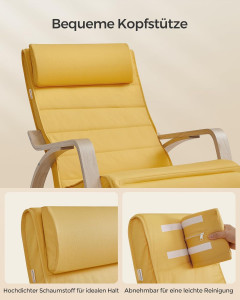 Scaun balansoar, Songmics, Galben-Natural, 121.5x67x84 cm - Img 7