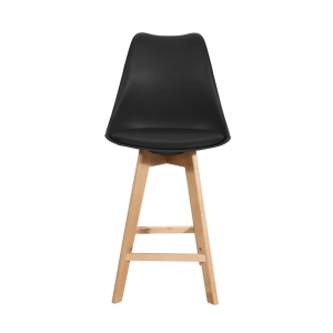 Scaun bar Gaston negru plastic PP si piele ecologica PU cu picioare din lemn natural 56x48.5x104 cm - Img 3