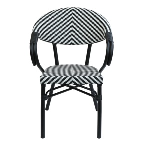 Scaun de gradina Isaia stivuibil aluminiu negru si textilena alb si negru 57x57x83 cm - Img 3
