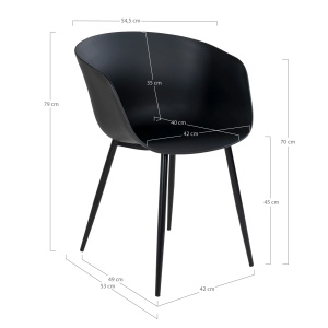 Scaun dining Roda, Negru, 56x55x78 cm - Img 3