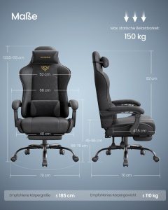 Scaun gaming, Nerone, Negru, 70x70x133 cm - Img 6