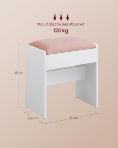 Scaun pentru masa toaleta Vasagle, Roz, 28.6 x 45 x 45 cm - Img 5