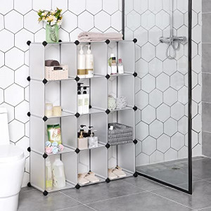 Set 12 cutii de depozitare modulare, Songmics, Alb, 93x31x123 cm - Img 3