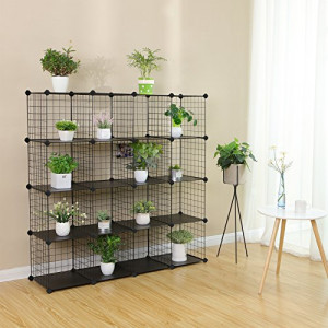 Set 16 cutii de depozitare, Songmics, Negru, 123x31x123 cm - Img 5