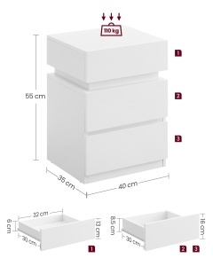 Set 2 buc. Noptiere Vasagle Alb 40x35x55 cm - Img 5
