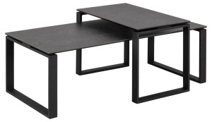 Set 2 piese Masute de cafea stivuibile Katrine, Negru, 45x115x69 cm - Img 3