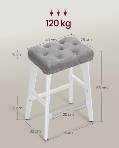 Set 2 scaune de bar Vasagle Gri 44x32x66 cm - Img 6