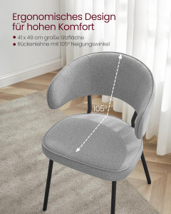 Set 2 scaune dinings, Vasagle, Gri deschis, 54x52x82 cm - Img 3