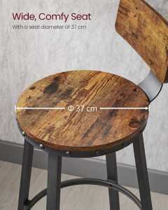 Set 2 Scaune pentru Bar cu spatar, Vasagle, 54 x 54 x 99 cm, Maro Rustic - Img 7