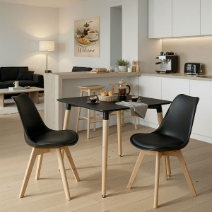 Set 3 bucati masa si scaune dining, Gaston Natali, Negru, 70x70x75 cm