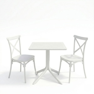 Set 3 bucati masa si scaune gradina, Groovy Crossie, Alb, 60x60x76 cm - Img 2