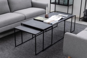 Set 3 piese Masute de cafea Infinity, Negru, 48x120x60 cm - Img 2