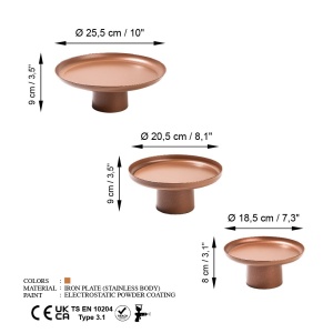 Set 3 platouri decorative metalice GED-007 Caramiziu 25.5x25.5x9 cm - Img 7