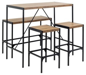 Set 4 piese Masa de bar cu banca si scaune Bahamas, Natural, 105x120x60 cm - Img 5