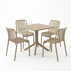 Set 5 buc. mobilier dining Zoi Groovy, Cappuccino, 80x80x74 cm - Img 2