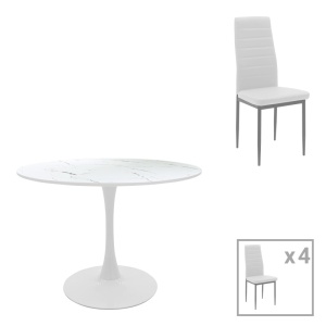Set 5 masa si scaune Balou-Parker Alb 120x120x98 cm