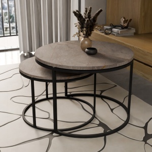 Set de 2 masute de cafea Solme marmura gri melamina metal negru 60x60x45 cm - Img 2