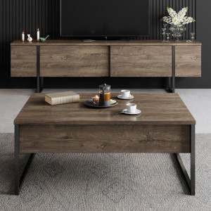 Set de mobilier pentru living Luxe, Nuc- Negru - Img 2