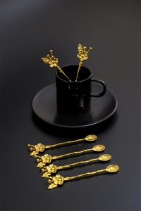 Set lingurite cafea floricica 6 bucati PLT0493 Auriu 13.5x3x0.2 cm