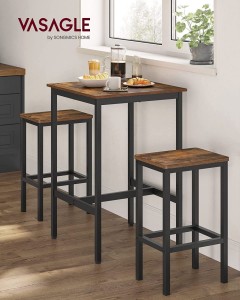 Set masa de bar, Vasagle, Maro-Negru, 60x60x90 cm - Img 5