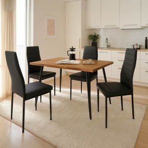 Set masa si scaune 5 buc Neve-Parker Negru 120x80x75 cm