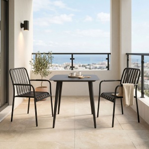 Set masa si scaune dining, 3 buc, Heven Vista, Pako, Negru 80x80x72 cm
