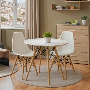 Set masa si scaune dining 3 buc. Julita, Alb, 80x80x82 cm