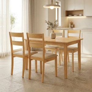 Set masa si scaune dining, 5 buc, Dallan Country, Pako, Natural 150x80x74 cm
