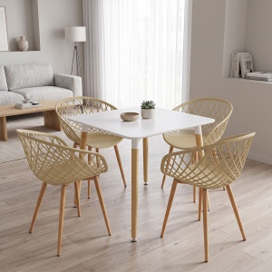 Set masa si scaune dining, 5 buc, Ezra Natali, Natural, 80x80x76 cm