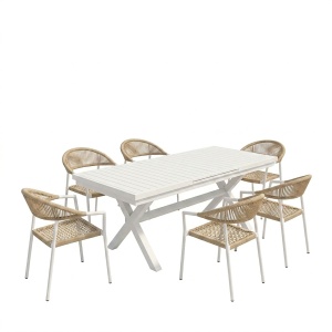 Set masa si scaune dining, 7 buc, Dagyn Ammos, Pako, Alb 240x90x76 cm - Img 2