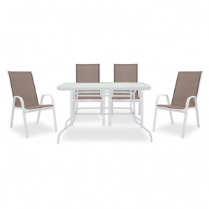 Set Masa si Scaune Gradina Valor-Calan 5 Piese Alb - Browm