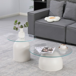 Set masute de cafea, 2 buc, Barel, Pako, Alb 70x70x43 cm